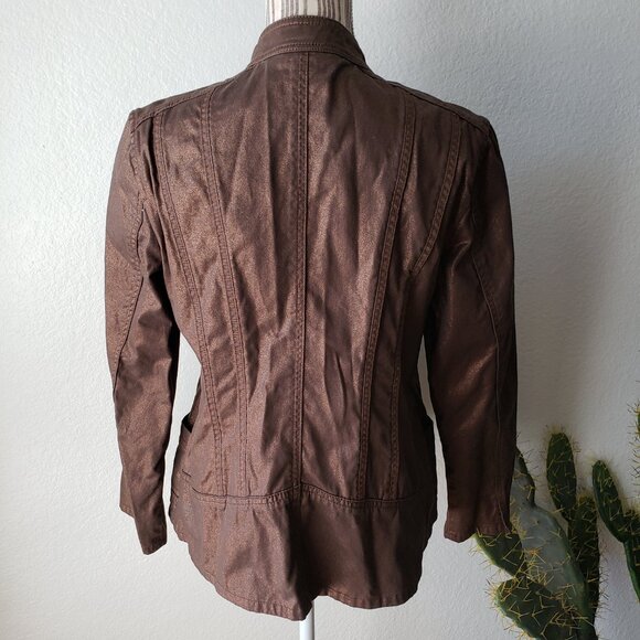 Coldwater Creek Metallic Bronze Jacket Blazer Snap Button Closure size 14P - Picture 7 of 16